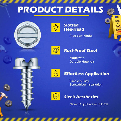 Product details for 100 Pack Car License Plate Screws 14 By Three Quarter Inch Slotted Hex Head Mounting Screws For License Plates
