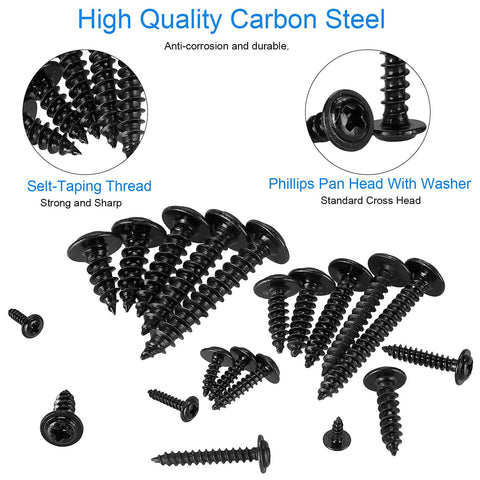 420 Piece Self Tapping Wood Screw Kit With 13 Sizes M2 M3 M4 Phillips Truss Wafer Pan Head Screws in black carbon steel