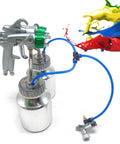 Pro Grade Double Head Pneumatic Spray Gun With Pressure Feed Setup yields crisp coatings, featuring stainless steel build and dual fluid tanks.