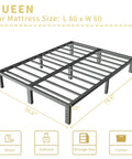 Straight Up Heavy Duty Queen Bed Frame Built Like A Tank With Ample Underbed Storage, metal slats, 80x60 inches.