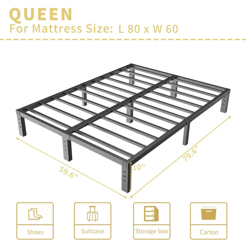 Straight Up Heavy Duty Queen Bed Frame Built Like A Tank With Ample Underbed Storage, metal slats, 80x60 inches.