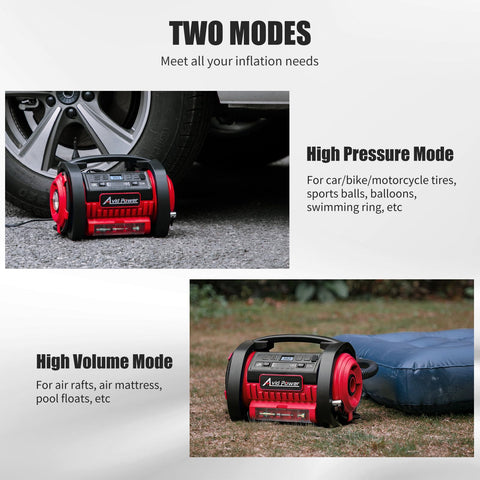 Portable Tire Inflator Air Compressor With Dual Motors, 12V DC And 110V AC, Car Tire Pump in inflation and deflation modes