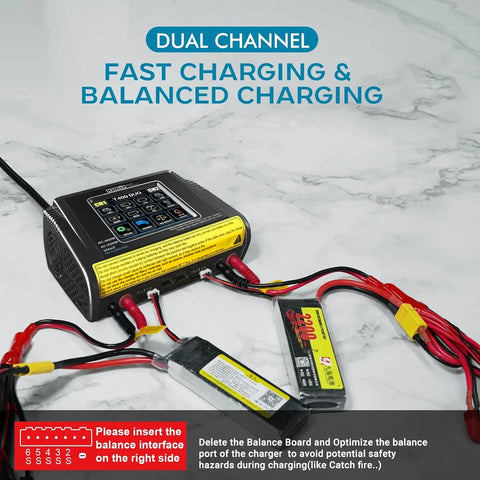 Dual Channel RC Lipo Battery Charger With Touchscreen LCD Display For RC Hobbyists 200W AC 400W DC Output 12A Per Channel