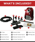 Heavy Duty HEPA Canister Vacuum Cleaner With 1400 Watt Variable Suction Motor And Three Stage Filtration That Crushes Dust Like A Champ accessories and components included