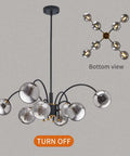 Mid Century 8 Light Glass Globe Sputnik Chandelier in Black for Living Room and Dining Room Modern Ceiling Pendant Lighting, off view