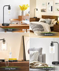 Set Of 2 Industrial Wireless Charging Desk Lamps With 3 Way Touch Control Dimmable Lighting USB Port Bedside Nightstand Lamps Hanging Seeded Glass Shade Ideal For Office Bedroom Or Living Room Bulb Included in various spaces.