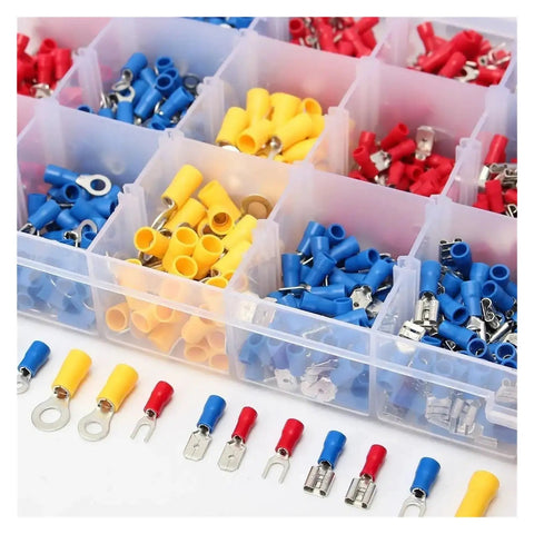 Top Notch 1200 Pcs Electrical Wire Ring Fork U-Type Spade Terminal Butt Crimp Connectors Insulated Assorted Kit For Your Home Diy Wiring Gigs in organizer box
