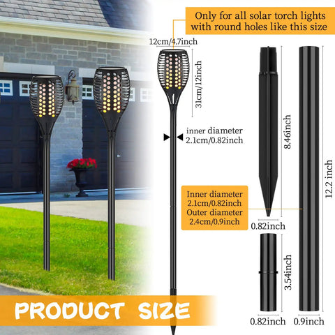 Diagram showing 8 Pack Solar Light Stake Replacement Kit With Extension Poles And Joint Connectors, illustrating dimensions.