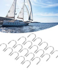 Heavy Duty M6 U Bolt Set 304 Stainless Pipe Clamps That Won't Rust Or Corrode, shown with a sailboat in the background.