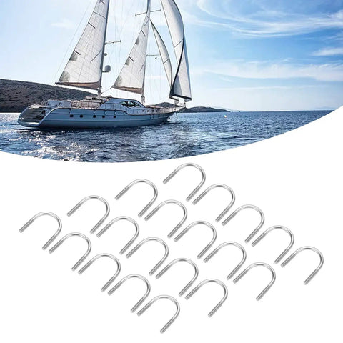Heavy Duty M6 U Bolt Set 304 Stainless Pipe Clamps That Won't Rust Or Corrode, shown with a sailboat in the background.