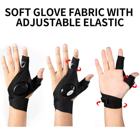 Rechargeable And Battery Powered Flashlight Gloves With Stretchy Strap For Night Runs, Car Repairs, Fishing, Camping, And Hiking, A Perfect Gift For Men On Fathers Day And Outdoor Lovers, Black