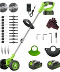 Cordless Weed Eater With Wheels No Cord Hassle Free 20V 6 Inch Cutting Width Two 4 Ah Batteries Four Blade Types Brush Cutter