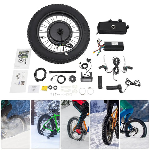 Beefed Up 48V 1500W Electric Bicycle Conversion Kit With 20 Inch Rear Hub Wheel and components, snow ready for city commute