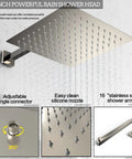 High Pressure Rain Shower System With 12 Inch Rain Head And Handheld Combo For Bathroom Wall Mounted Set With Rough In Valve And Trim Kit In Brushed Nickel, featuring a 10-inch powerful rain shower head with silicone nozzles.