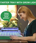 2 Pack 80Cell Seed Starter Tray With Timed Grow Light System, Humidity Domes And Base in use indoors with woman observing