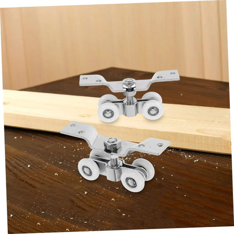 Two Piece Indoor Outdoor Sliding Door Rollers Set With Stainless Steel Silent Nylon Wheels on wooden surface