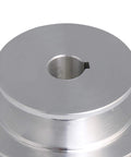 Beefed-Up Aluminum 5 Slot A Type V-Shaped Pulley Kit With 5 Step Ratios for Timing Belt, close-up of silver pulley detail