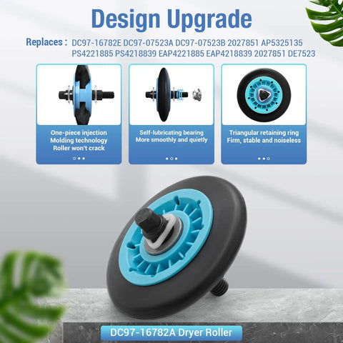 Upgraded Dryer Repair Kit With Roller And Belt For DC97 16782A DC93 00634A 6602 001655 showcasing DC97-16782A dryer roller