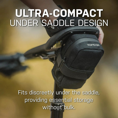 Black Elementa Seatbag M Under-Saddle Bike Bag 0.5 Liter Dope Compact Storage attached to bike saddle, side view