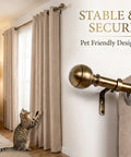 Room with Brass Curtain Rods For Windows 30 To 88 Inch Adjustable Built Tough Metal 1 Inch Pipe Drapery Rods Decorative Modern Rustic Blackout Rods With Twisted Cage Finials, cat nearby curtains, stable and secure pet-friendly design.