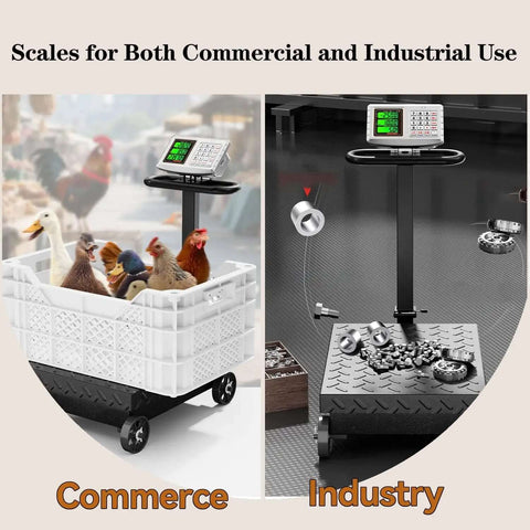 660lb Heavy Duty Floor Platform Scale With Wheels Workhorse Digital Scale For Weighing Luggage And Packages in commercial and industrial settings.