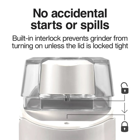 Fresh Grind Electric Coffee Grinder For Up To 12 Cups With One Touch Operation featuring interlock for safety and no accidental starts.