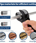 Close Quarters Tubing Cutter For Copper Brass Aluminum And Corrugated Tubing Includes Three Replacement Blades And Deburring Tool Ratcheting Pipe Cutter For One Quarter Inch To One And One Eighth Inch Diameter Not For PVC in use on metal pipe