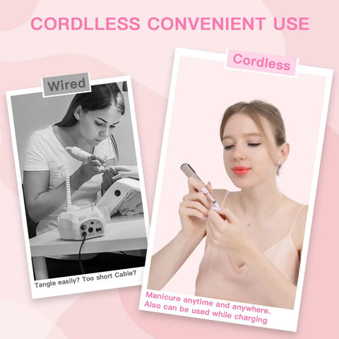 Image showing the Top Shelf Cordless Nail Drill Set Rechargeable Electric Nail File And Buffer in use for manicures.