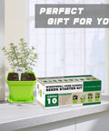 10 Herb Seeds Garden Starter Kit with green pots and markers on windowsill, featuring dill plant growing in pot
