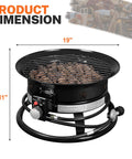 Lit Propane Fire Pit Smokeless 58000 BTU 19 Inch Outdoor Portable Fire Table dimensions with auto ignition feature.