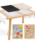 Wooden Sensory Table For Toddlers 1 To 3 With Two Large Storage Bins Four Montessori Activity Boards And Paper Roll