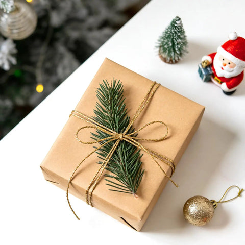 Gift wrapped with Decorative Metallic Bakers String Gold Twine 110 Yards 1.5mm Inelastic Glitter String for Christmas presents.