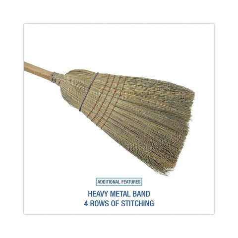 Reliable Workhorse Warehouse Brooms Crafted With Heavy Duty Corn Fiber Bristles For Ridiculously Fast Dust Removal Along With A Balanced Fifty Six Inch Overall Length To Keep Any Commercial Floor Looking Crisp Without Breaking A Sweat Daily, featuring heavy metal band and stitching.