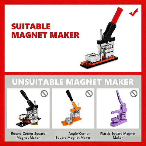 Suitable and unsuitable magnet maker machines for Bulk 100 Sets Square Button Parts For Fridge Magnet Maker Machine Kit
