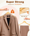 Heavy Duty Wooden Hangers 20 Pack With Non Slip Pant Bar For Closets holding suit showing 18 lb capacity