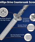 Heavy Duty Number Eight Thirty Two By One Half Inch Phillips Flat Head Machine Screws Packed In A Rock Solid Hundred Count Of Rust Resistant 304 Grade Stainless Steel Fasteners Built Different For Unc Coarse Thread Fit with countersunk design and precise threads.
