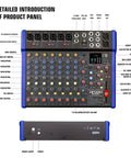 Detailed top view of 12 Channel USB Audio Interface Mixer With Built In Reverb And DSP Effects, Independent Monitoring panel layout.