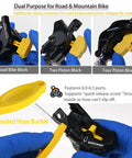 Pro Grade Bicycle Hydraulic Brake Bleed Kit With 10 Adapters shown with road and mountain bike blocks, universal fit.