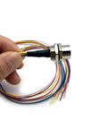 Hand holding 8-Pin M12 A-Code Waterproof Female Connector Cable 0.5M Straight Back-Mount with colorful wires for industrial use