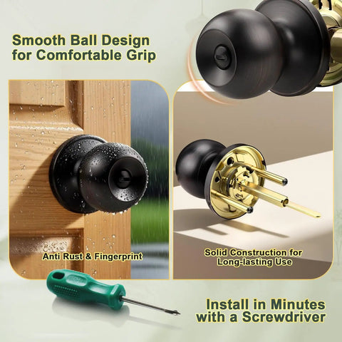 Keyless Privacy Door Knobs Oil Rubbed Bronze Vintage Round Ball Style for Bathroom and Bedroom with screwdriver install