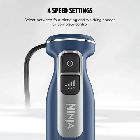 Close-up of Rock Solid 9 Inch Stainless Steel Immersion Hand Blender And Rapid Whisk Set control panel with 4 speed settings.