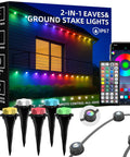 150 Ft 2-In-1 Eaves And Ground LED String Lights With App And Remote Control, multi-color LEDs, outdoor waterproof, on house