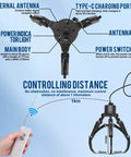 Upgrade Your Drone Game With This Awesome Universal Claw Grabber for DJI Drones Smart Manipulator Tool showing detailed control features and dimensions.