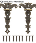 Two Piece Vintage Door Hinge Set For Cabinets And Wardrobes With Screws Old School Hardware Style For Furniture Durability Easy Install Retro Charm That Lets You Level Up Your Home Decor, showing ornate design with mounting screws included.
