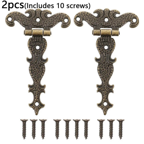 Two Piece Vintage Door Hinge Set For Cabinets And Wardrobes With Screws Old School Hardware Style For Furniture Durability Easy Install Retro Charm That Lets You Level Up Your Home Decor, showing ornate design with mounting screws included.