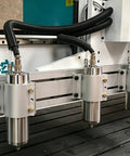 Beefy Aluminum CNC Spindle Mount Bracket With Slick Quick Swap Universal 65Mm Or 80Mm Dual Bore Interface for router setup.