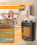 Compact 1500W Ceramic Space Heater With Thermostat Dual Heat Settings 1000W And 1500W PTC Ceramic Desk Heater in cozy office