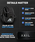 TrackR Noise Cancelling Ear Muffs For Mowing Construction And Shooting With Electronic Hearing Protection, folded for storage, features listed.