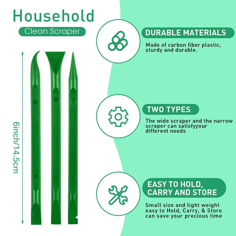 Nine Piece Plastic Scraper Tool Set For Scratch Free Crevices And Sticker Removal, 6-inch green scrapers, carbon fiber material