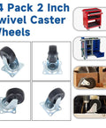 Collage showing 24 Pack 2 Inch Swivel Caster Wheels with top plate and use on carts and workstations.